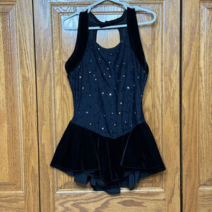 Girls Black Velvet Skater Dress with Embellished Bodice